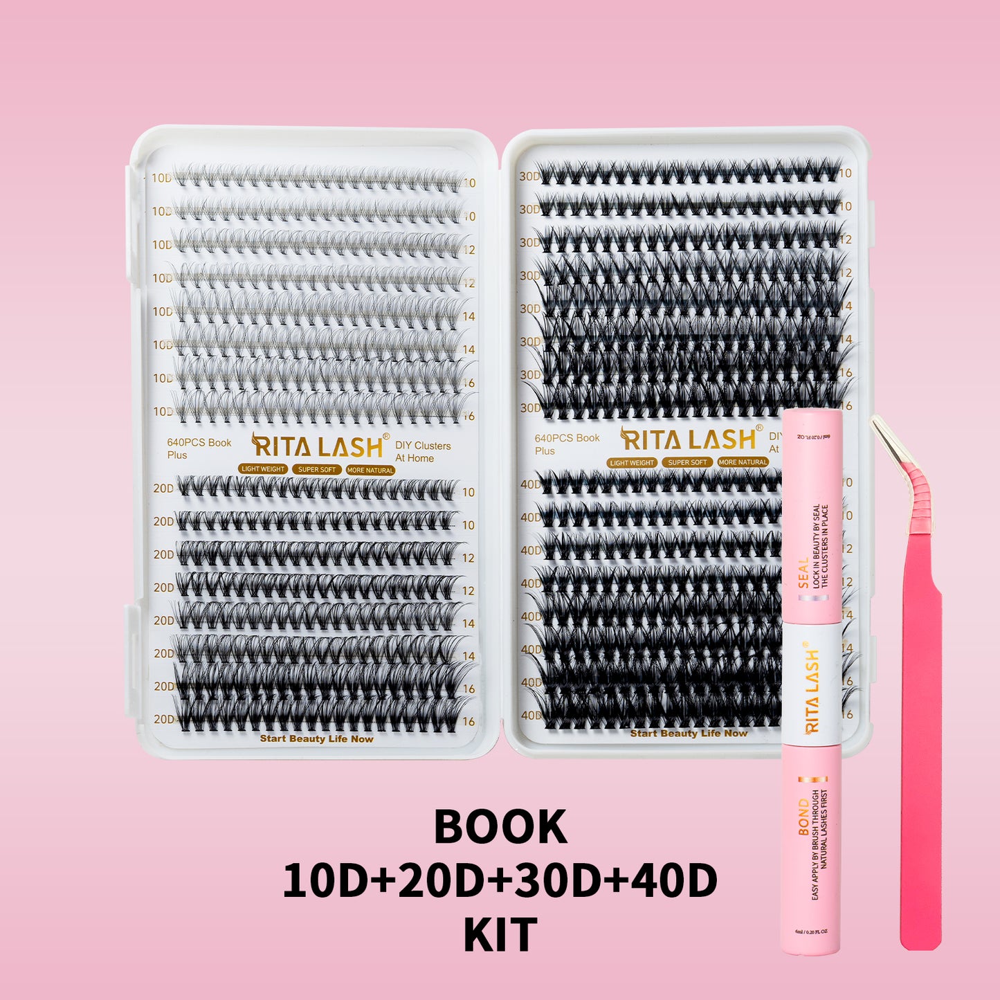 🌟RITALASH 640PCS D Individual Eyelashes Lash Clusters Book KIT DIY Eyelash Extensions Clusters Lashes Book D Curl Individual Lashes KIT Eyelash Clusters DIY At Home