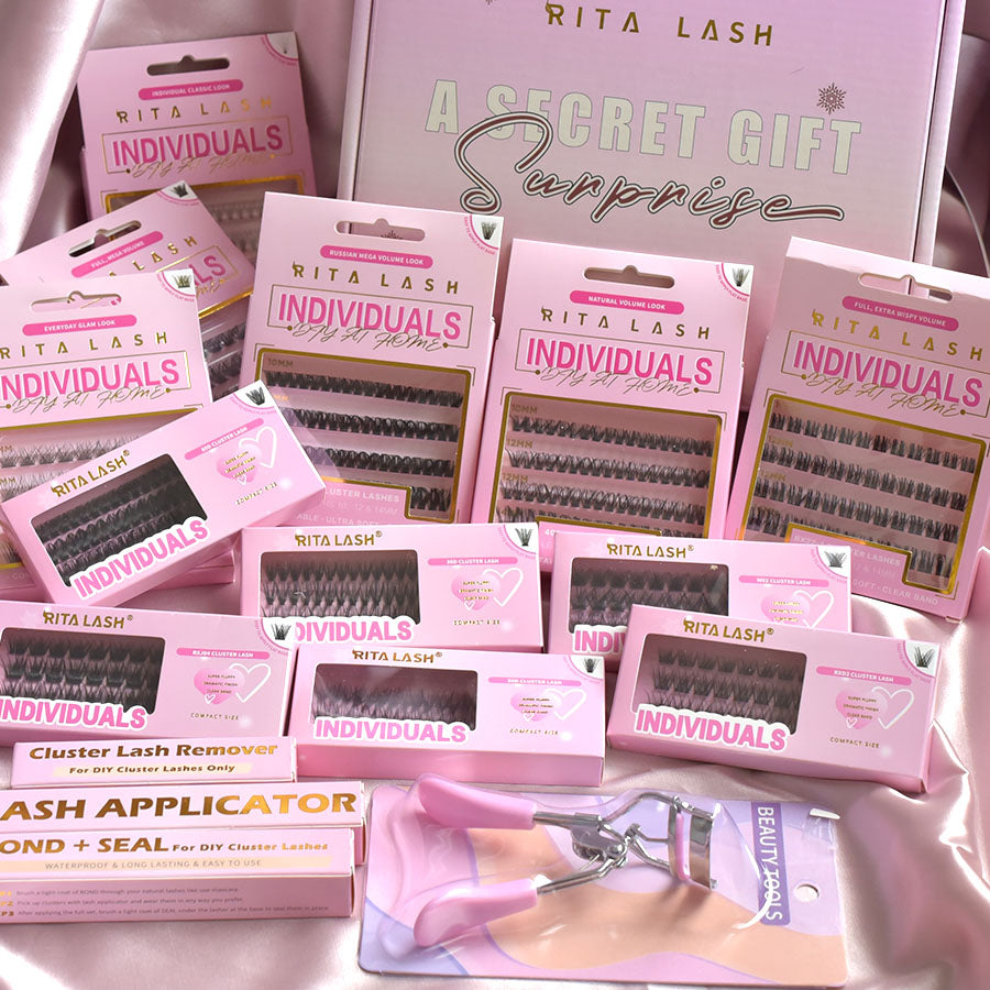 ✨Individual False Eyelashes Extension Kit Curl Wispy Style, 12 Box Lashes with Glue&Bond Seal&Remover&Curler, Individual Lashes Makeup Kit