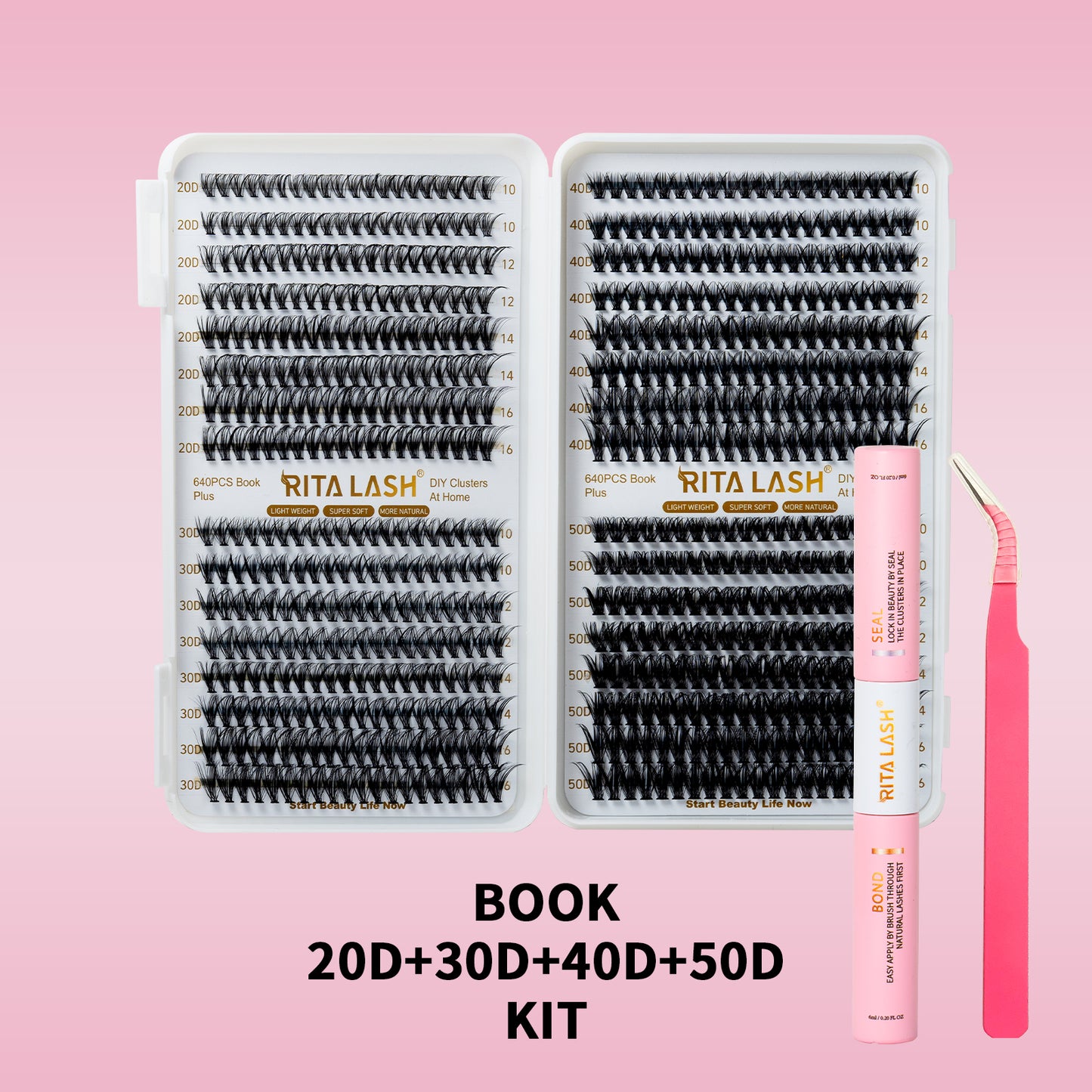 🌟RITALASH 640PCS D Individual Eyelashes Lash Clusters Book KIT DIY Eyelash Extensions Clusters Lashes Book D Curl Individual Lashes KIT Eyelash Clusters DIY At Home