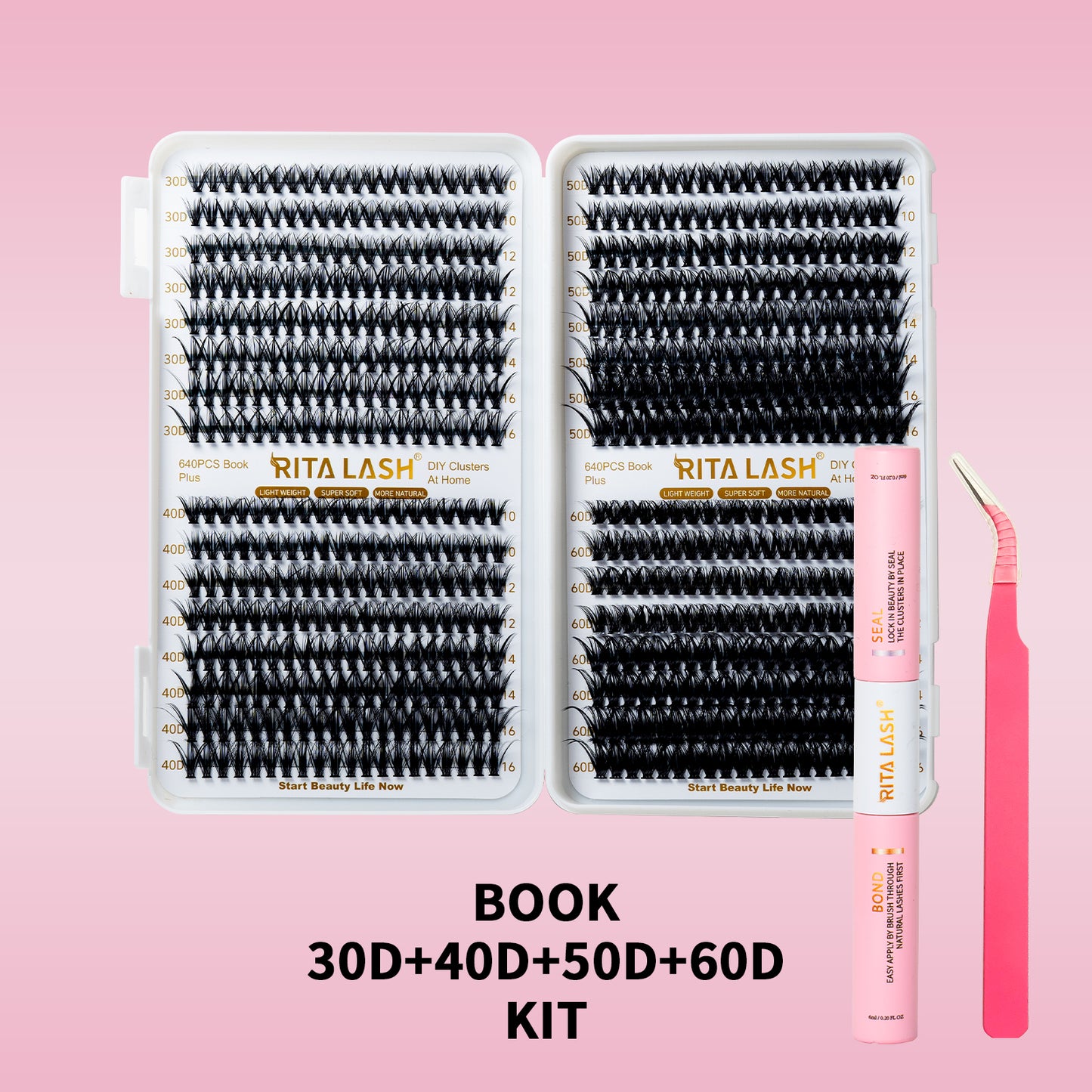🌟RITALASH 640PCS D Individual Eyelashes Lash Clusters Book KIT DIY Eyelash Extensions Clusters Lashes Book D Curl Individual Lashes KIT Eyelash Clusters DIY At Home