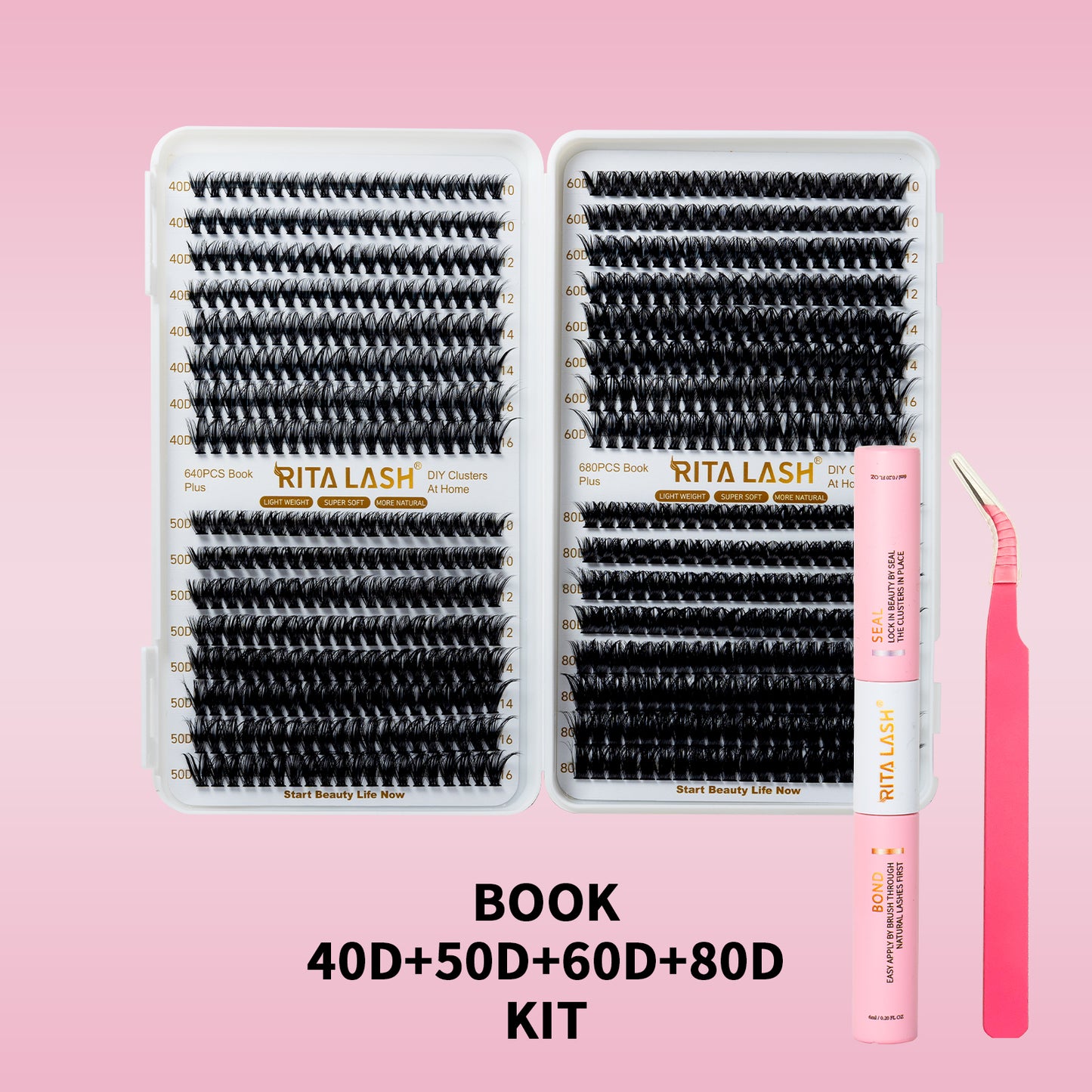 🌟RITALASH 640PCS D Individual Eyelashes Lash Clusters Book KIT DIY Eyelash Extensions Clusters Lashes Book D Curl Individual Lashes KIT Eyelash Clusters DIY At Home