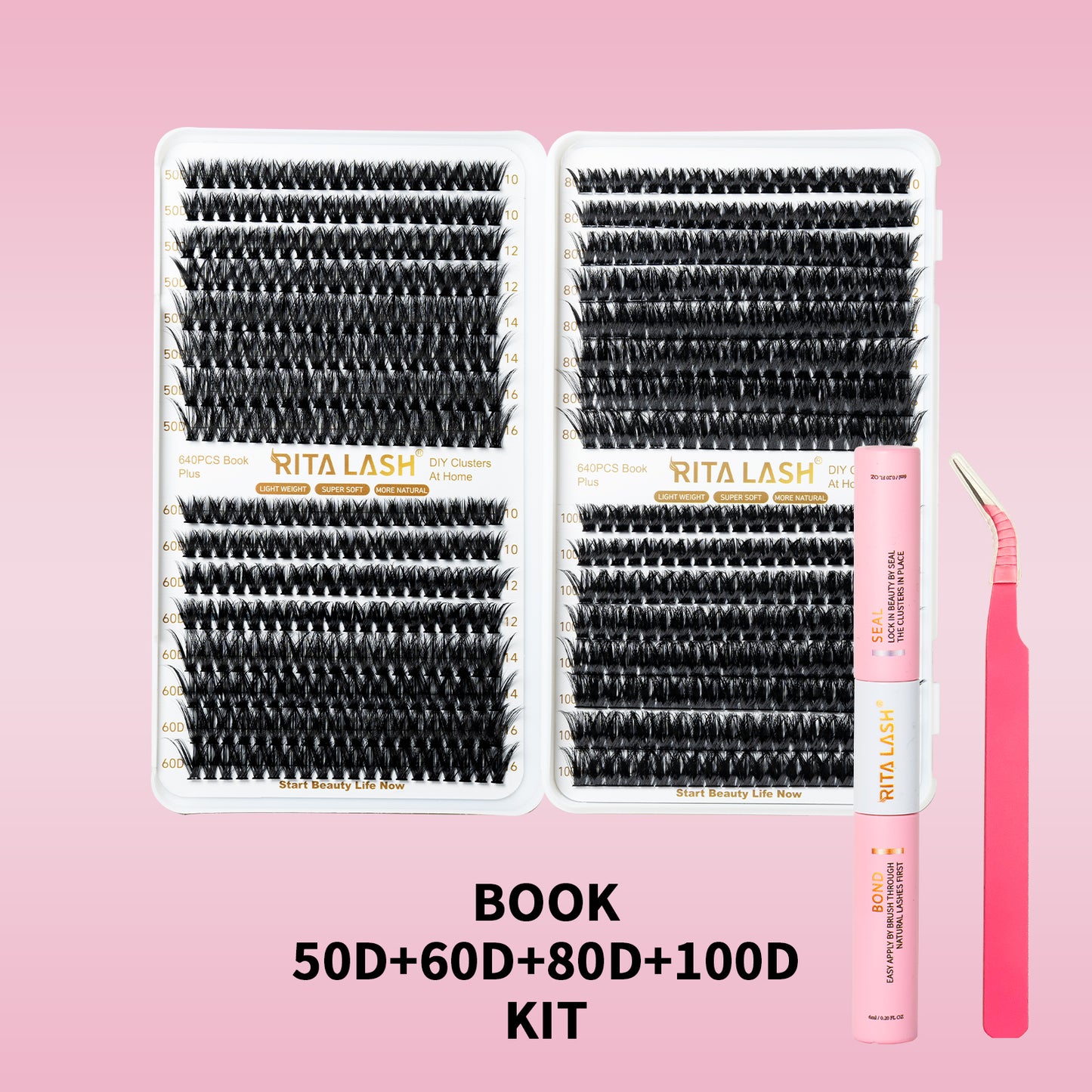🌟RITALASH 640PCS D Individual Eyelashes Lash Clusters Book KIT DIY Eyelash Extensions Clusters Lashes Book D Curl Individual Lashes KIT Eyelash Clusters DIY At Home