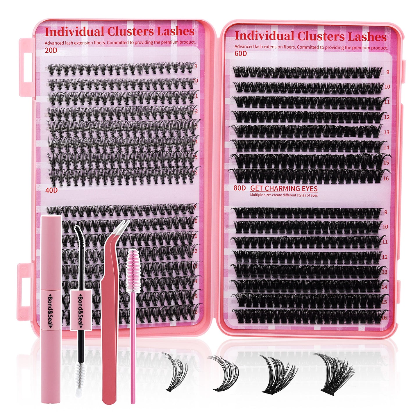 💖ndividual Cluster Lash Book 20D+40D+60D+80D DIY Eyelash Extensions D Curl Long With Bond And Seal Lash Tweezer And Brush DIY Cluster Lash At Home