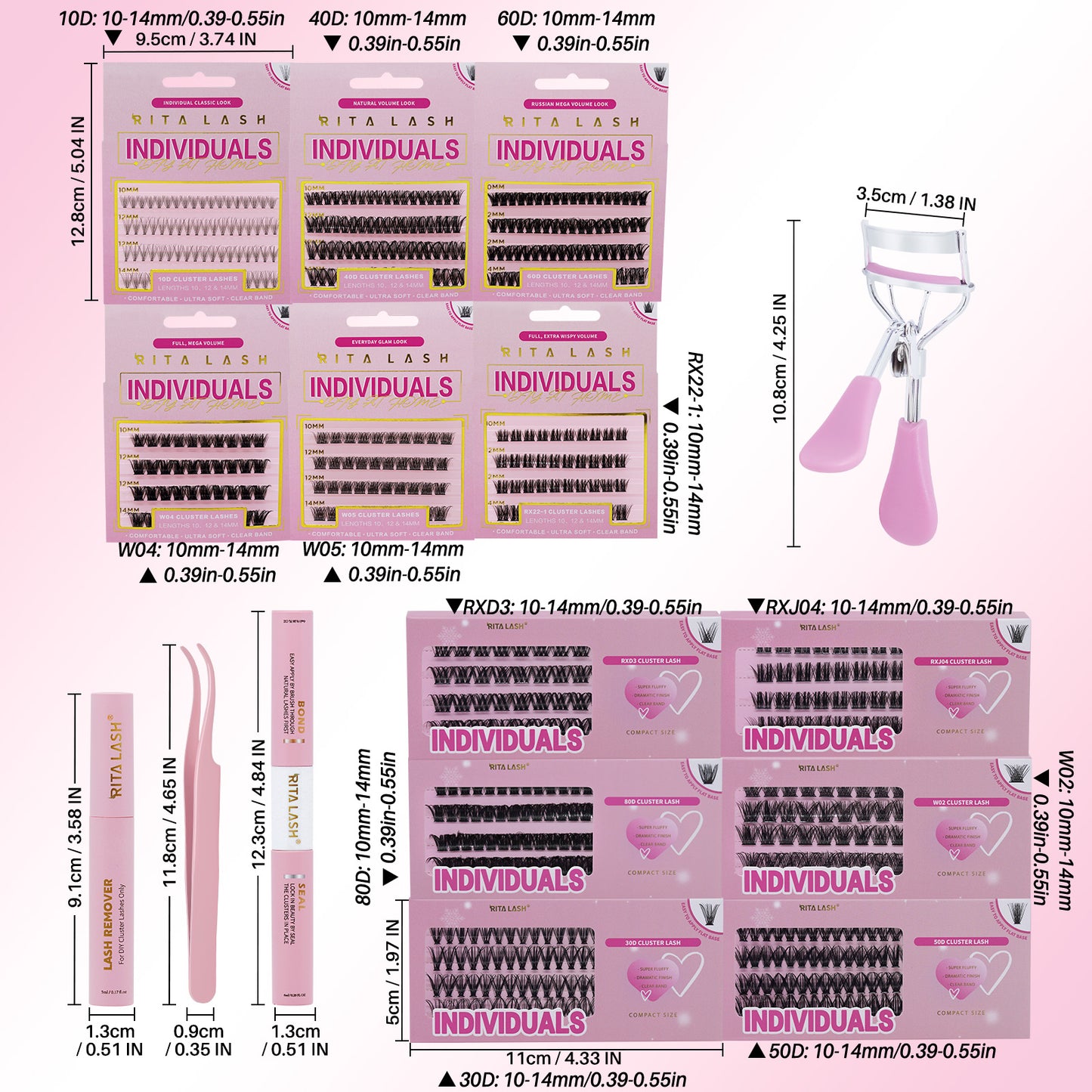 ✨Individual False Eyelashes Extension Kit Curl Wispy Style, 12 Box Lashes with Glue&Bond Seal&Remover&Curler, Individual Lashes Makeup Kit