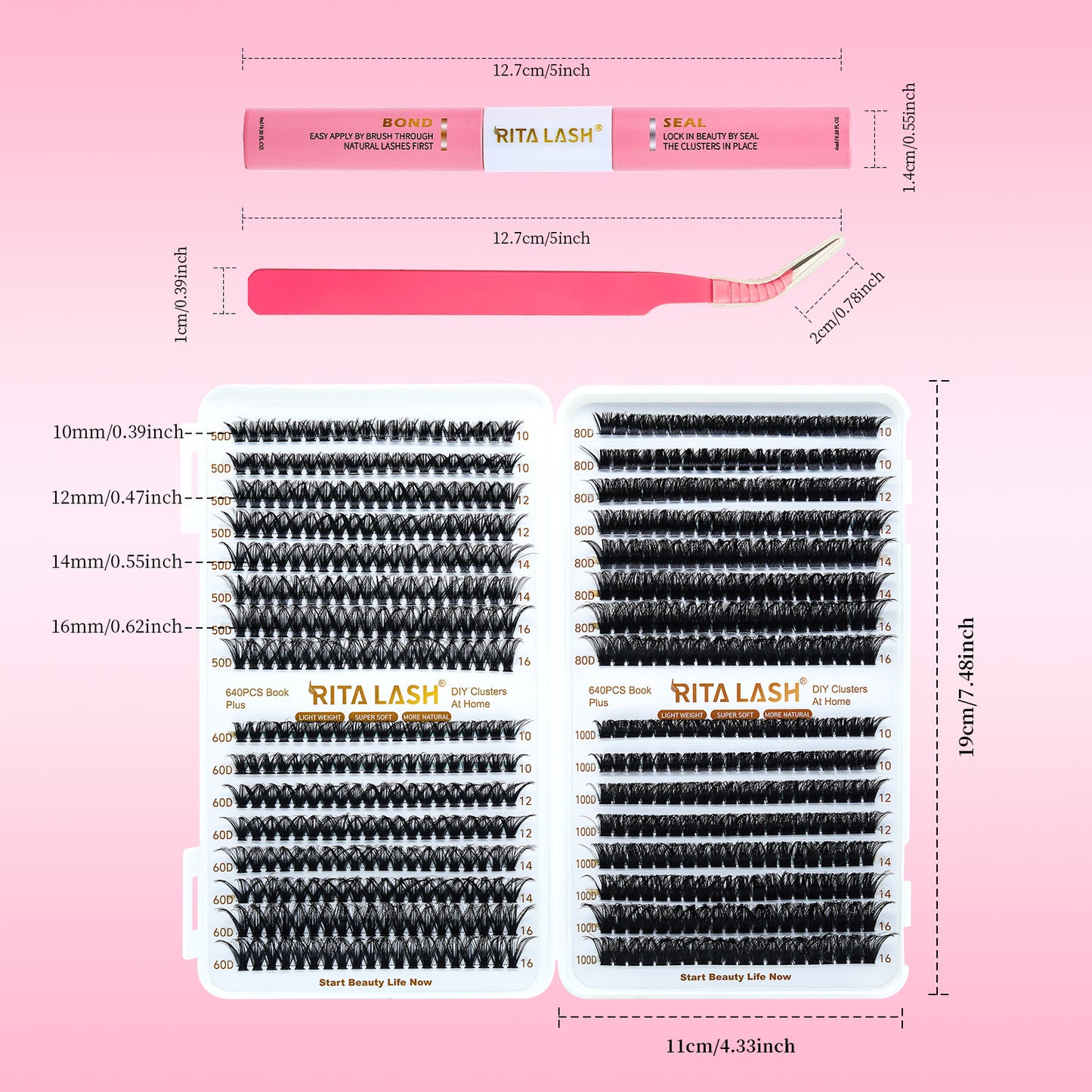 🌟RITALASH 640PCS D Individual Eyelashes Lash Clusters Book KIT DIY Eyelash Extensions Clusters Lashes Book D Curl Individual Lashes KIT Eyelash Clusters DIY At Home