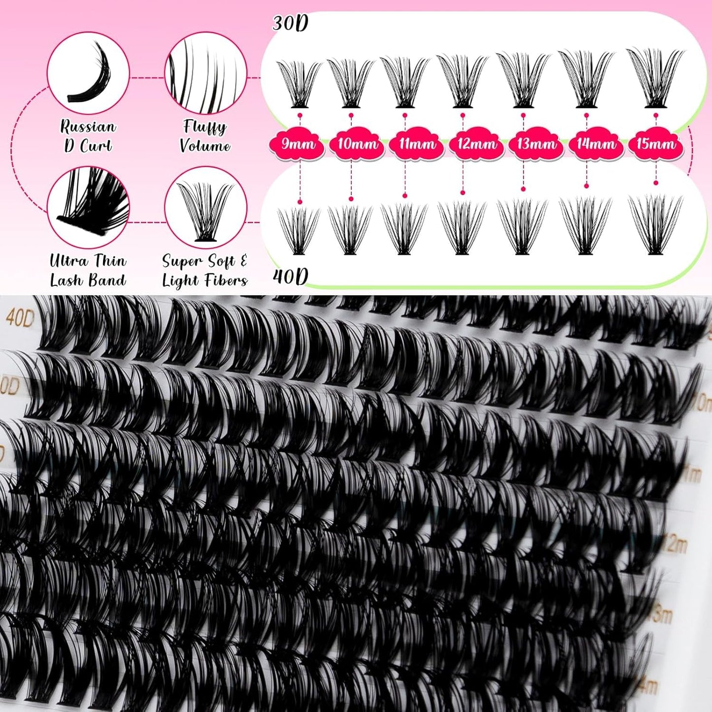 🌟RITALASH 280PCS Lash Extension Kit – 30D+40D Cluster Lashes (9–15mm Mixed) with Bond, Seal & Tweezers, DIY Individual Eyelash Extensions at Home