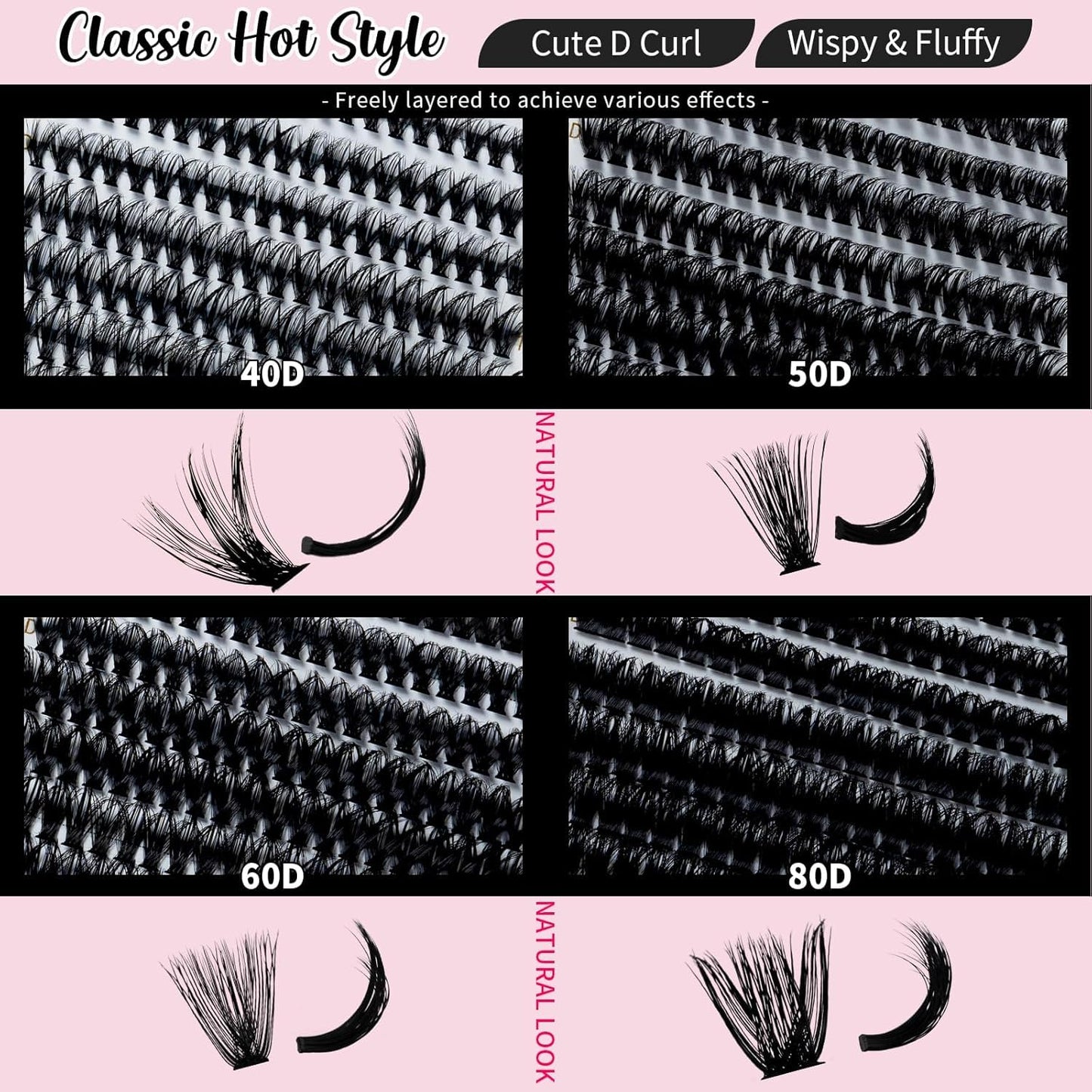 ✨RITALASH Lash Extension Kit – 640PCS DIY Lash Clusters 40D+50D+60D+80D Mixed Length Cluster Lashes with Lash Bond & Seal, Tweezers & Eyelash Case (10-16mm, Natural to Glam Look)
