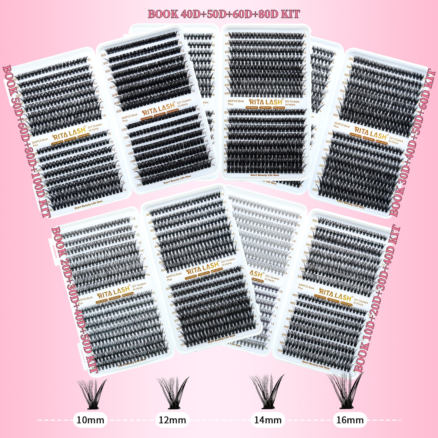 🌟RITALASH 640PCS D Individual Eyelashes Lash Clusters Book KIT DIY Eyelash Extensions Clusters Lashes Book D Curl Individual Lashes KIT Eyelash Clusters DIY At Home