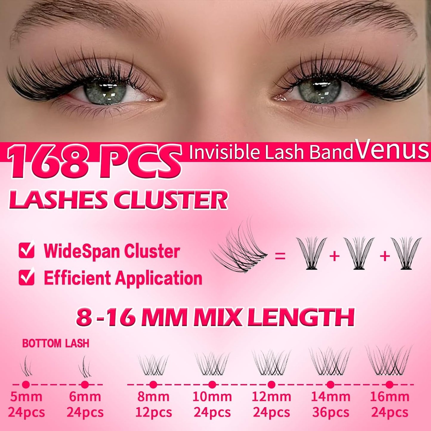 🌟RITALASH Venus Bottom & Upper Lash Clusters – DIY Individual Eyelashes Kit, 5–16mm Soft Natural Lashes with Ultra-Thin Invisible Band