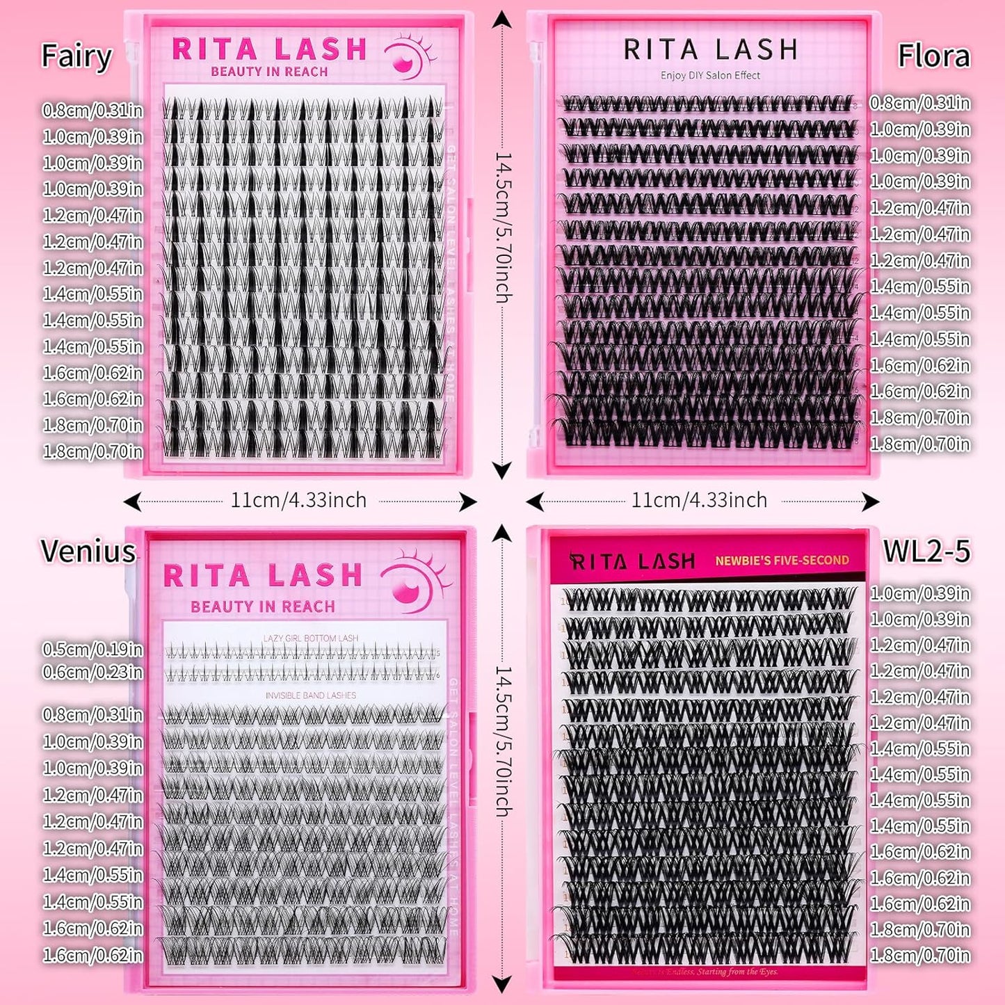 🌟RITALASH Flora Hybrid Wispy Lash Clusters – DIY Eyelash Extension Kit, Wide-Span Cat-Eye Individual Lashes, Invisible Lash Band, 8–18mm