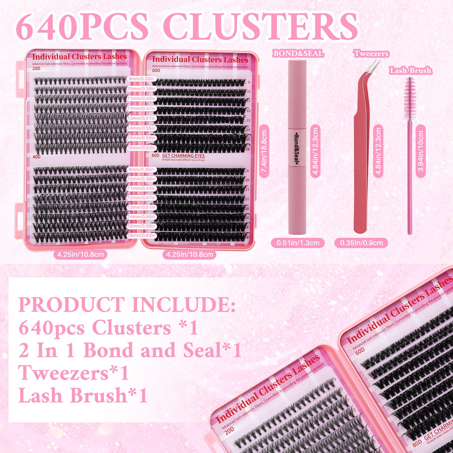 💖ndividual Cluster Lash Book 20D+40D+60D+80D DIY Eyelash Extensions D Curl Long With Bond And Seal Lash Tweezer And Brush DIY Cluster Lash At Home