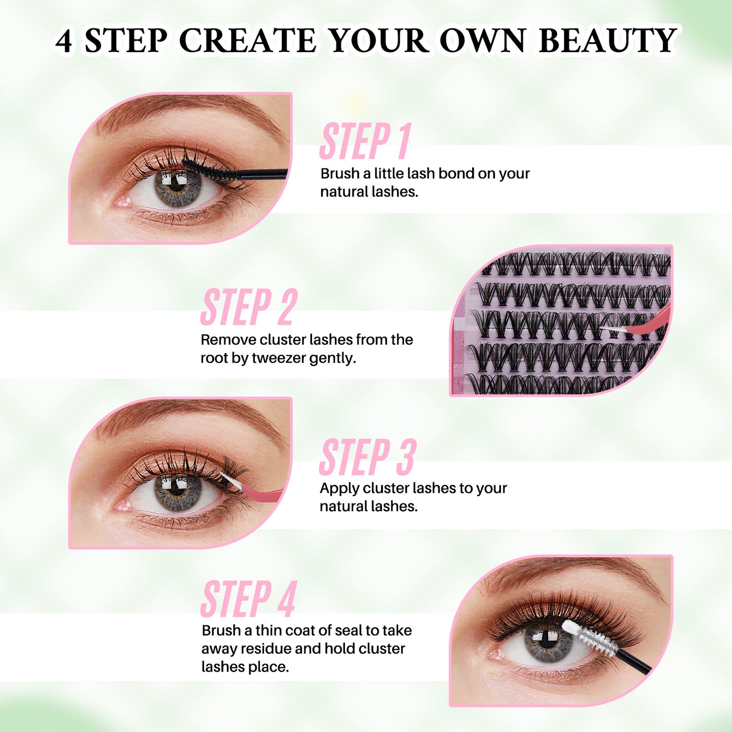 💖640PCS Individual False Cluster Book 30D+40D+50D DIY Eyelash Extensions D Curl Long With Bond And Seal Lash Tweezer And Brush DIY Individual False Cluster At Home