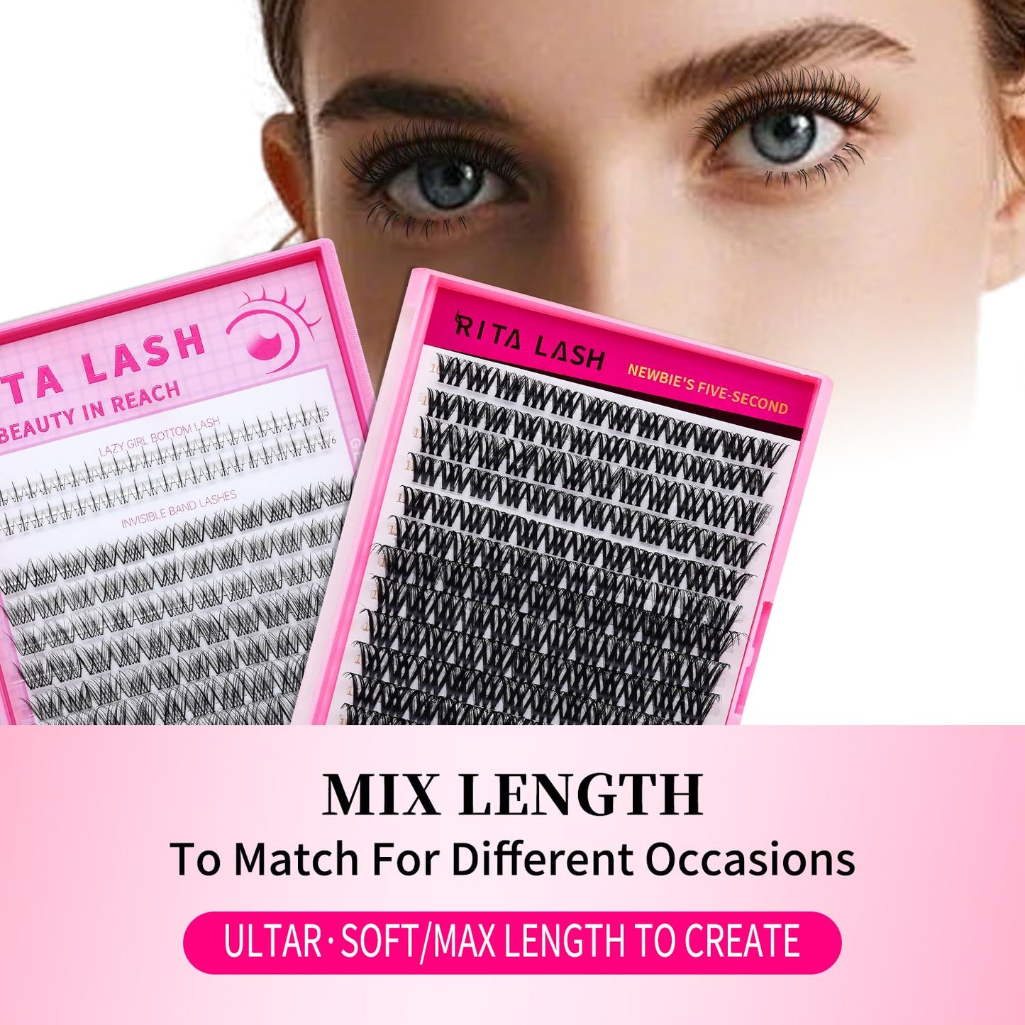 🌟RITALASH Venus Bottom & Upper Lash Clusters – DIY Individual Eyelashes Kit, 5–16mm Soft Natural Lashes with Ultra-Thin Invisible Band