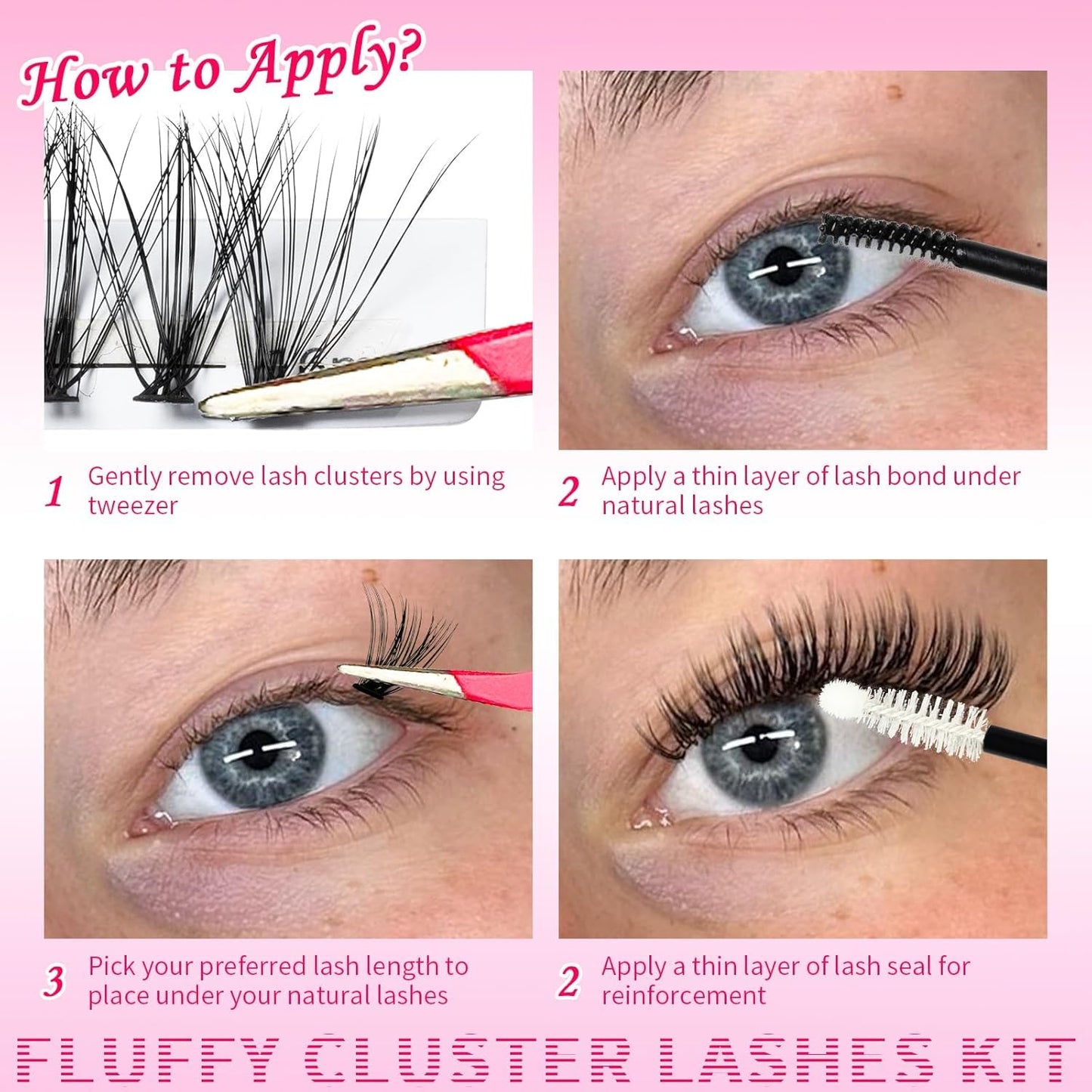 🌟RITALASH 280PCS Lash Extension Kit – 30D+40D Cluster Lashes (9–15mm Mixed) with Bond, Seal & Tweezers, DIY Individual Eyelash Extensions at Home