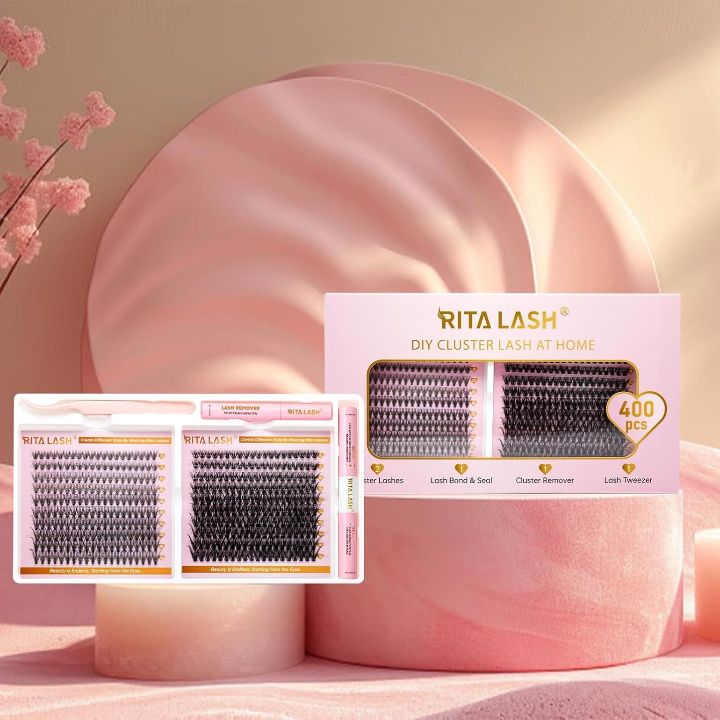 💖RITALASH 400PCS Lash Extension Kit – 20D+40D DIY Cluster Lashes (8–16mm Mixed) with Bond, Seal, Remover & Tweezer | Wispy & Fluffy At-Home Eyelash Extensions