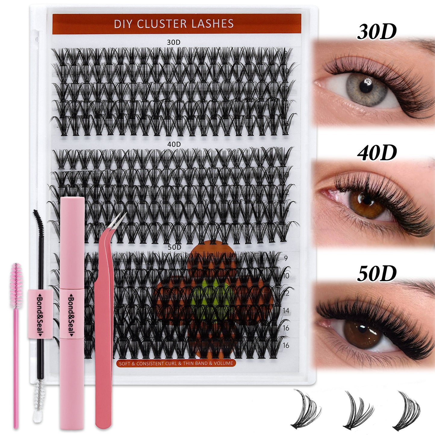 💖RITALASH 280PCS & 320PCS Individual False Cluster Lashes – 30D+40D / 30D+40D+50D D Curl with Bond, Seal, Tweezer & Brush for Easy DIY Lash Extensions at Home