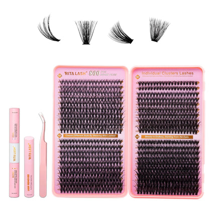 💖RITALASH DIY Lash Extension Kit Book Set – 800PCS Cluster Lashes (30D+40D+50D+60D, 8–16mm) | Individual Lash Clusters with Bond & Seal, Remover, Tweezers | At-Home Eyelash Extension Kit