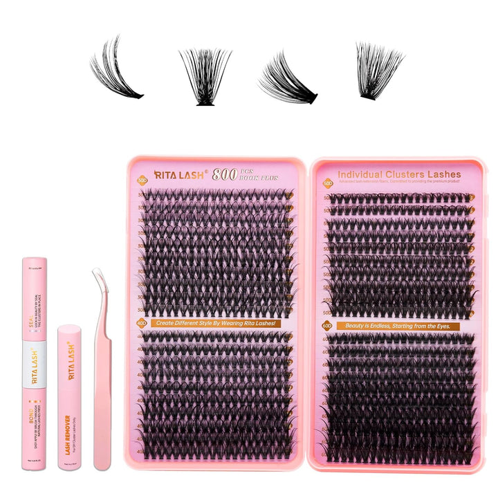 💖RITALASH 800PCS Lash Extension Kit – Mixed Volume Cluster Lashes with Bond & Tools