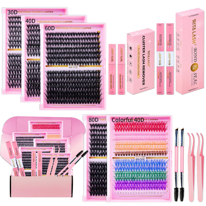 ✨1400PCS Lash Extension Kit – 5 Styles DIY Lash Clusters with Bond & Applicator