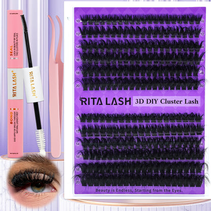 ✨RITALASH 240PCS D Curl 3D Fluffy Mix Length Individual False Cluster Es Kit Fluffy And Comfortable False Eyelashes Kit With Lash Bond&Seal Tweezers At Home For Daily Life&Dates And Party