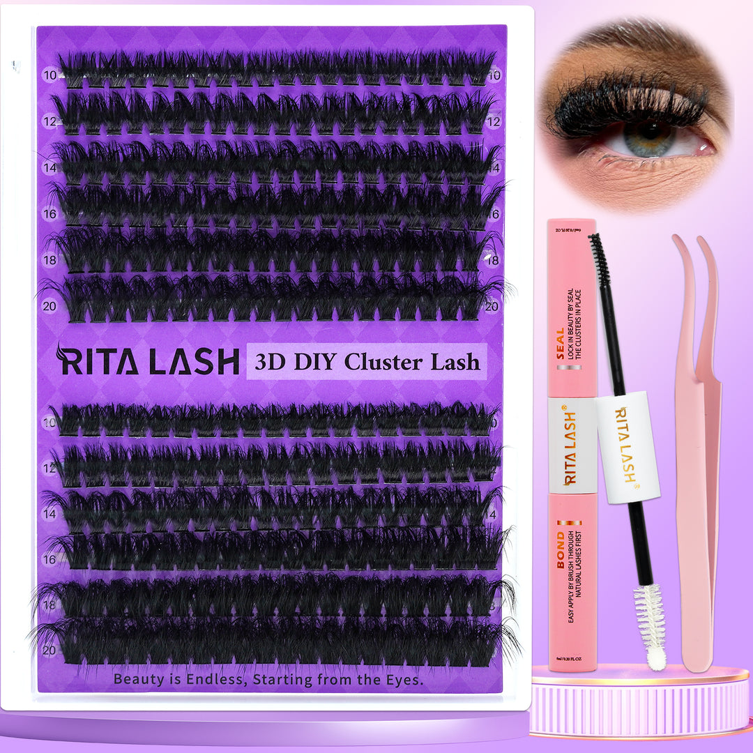 ✨RITALASH 240PCS D Curl 3D Fluffy Eyelash Clusters – DIY Kit with Bond & Tweezers