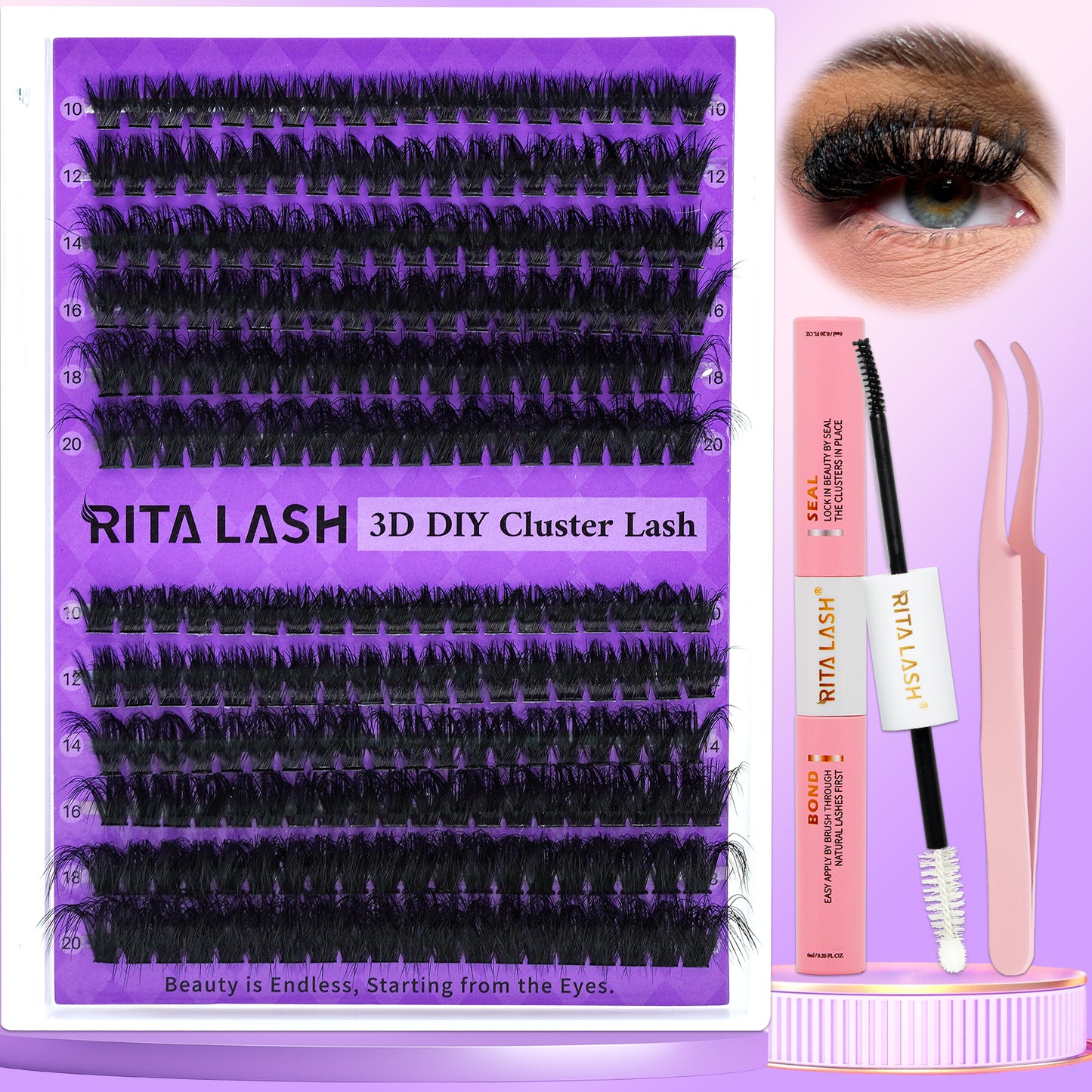 ✨RITALASH 240PCS D Curl 3D Fluffy Mix Length Individual False Cluster Es Kit Fluffy And Comfortable False Eyelashes Kit With Lash Bond&Seal Tweezers At Home For Daily Life&Dates And Party