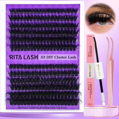 ✨RITALASH 240PCS D Curl 3D Fluffy Mix Length Individual False Cluster Es Kit Fluffy And Comfortable False Eyelashes Kit With Lash Bond&Seal Tweezers At Home For Daily Life&Dates And Party