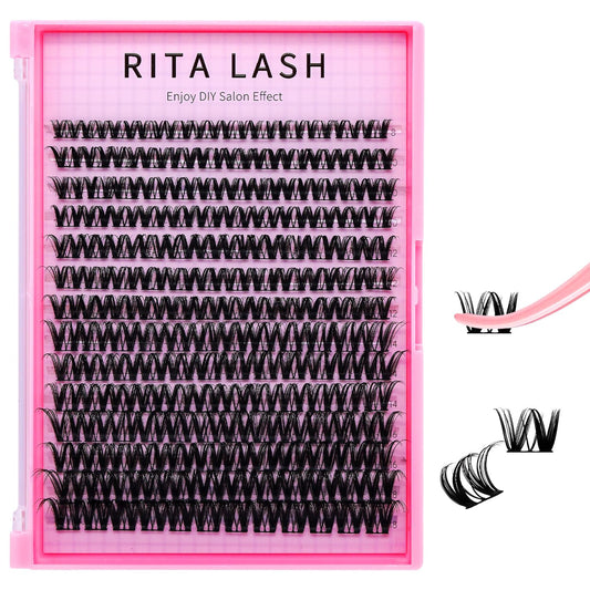 🌟RITALASH Flora Hybrid Wispy Lash Clusters – DIY Eyelash Extension Kit, Wide-Span Cat-Eye Individual Lashes, Invisible Lash Band, 8–18mm