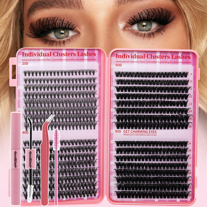 💖ndividual Cluster Lash Book 20D+40D+60D+80D DIY Eyelash Extensions D Curl Long With Bond And Seal Lash Tweezer And Brush DIY Cluster Lash At Home