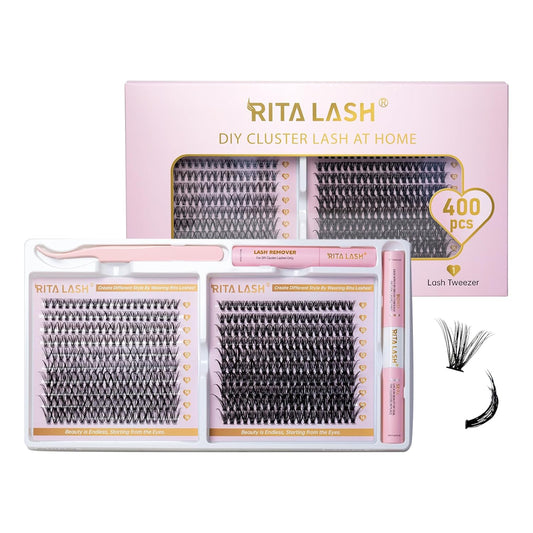 💖RITALASH 400PCS DIY Lash Extension Kit – 30D + 40D Cluster Lashes (8–16mm Mixed) with Bond, Seal, Remover & Tweezer for At-Home Glam!