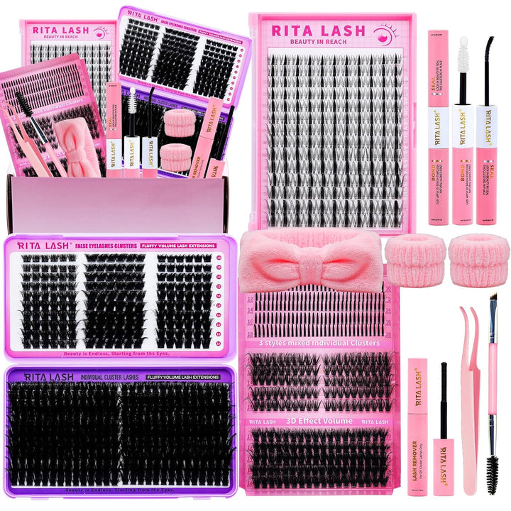 ✨RITALASH 964Pcs 3D Spike Lash Clusters DIY Extension Kit with Bond & Seal