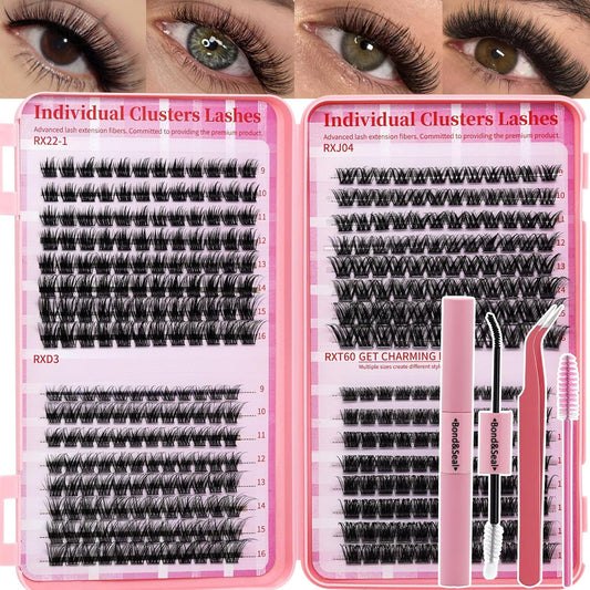💖RITALASH RX DIY Lash Extension Kit – 4-Style Mixed Cluster Lashes Tray, Soft Thin Band Individual Lashes with Bond, Seal, Tweezers & Mascara Brush (9–16mm)