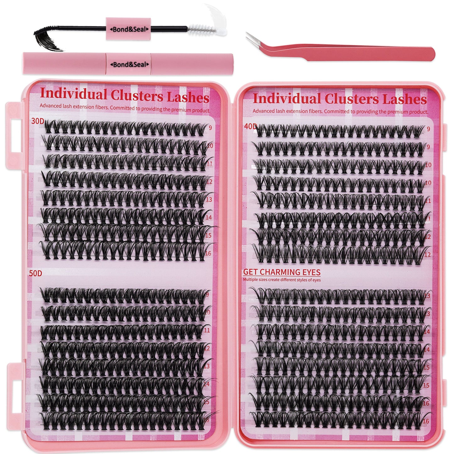 💖640PCS Individual False Cluster Book 30D+40D+50D DIY Eyelash Extensions D Curl Long With Bond And Seal Lash Tweezer And Brush DIY Individual False Cluster At Home