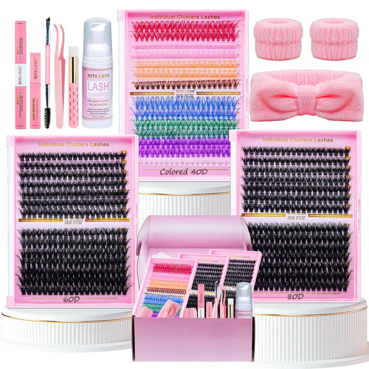 ✨RITALASH New 840PCS Bulk Lash Clusters Kit with Bond & Seal & Tools
