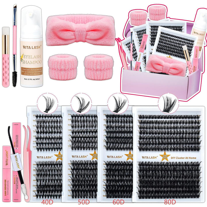 ✨RITALASH New 1120PCS Large Pack Lash Clusters DIY Kit with Bond & Seal & Tools