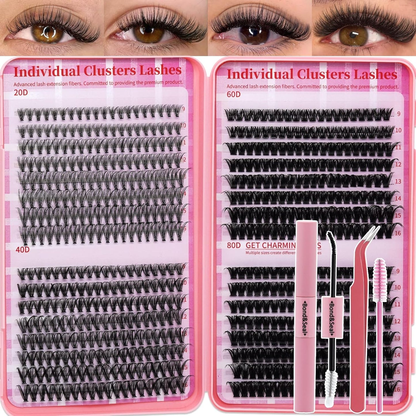 💖RITALASH 640PCS DIY Lash Extension Kit – 20D + 40D + 60D + 80D Mixed Cluster Lashes (9–16mm) with Bond, Seal, Tweezer & Mascara Brush for At-Home Lash Styling!