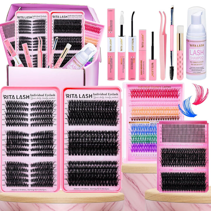 ✨RITALASH New 1185PCS Cat Eye & Colored Lash Clusters DIY Kit with Tools