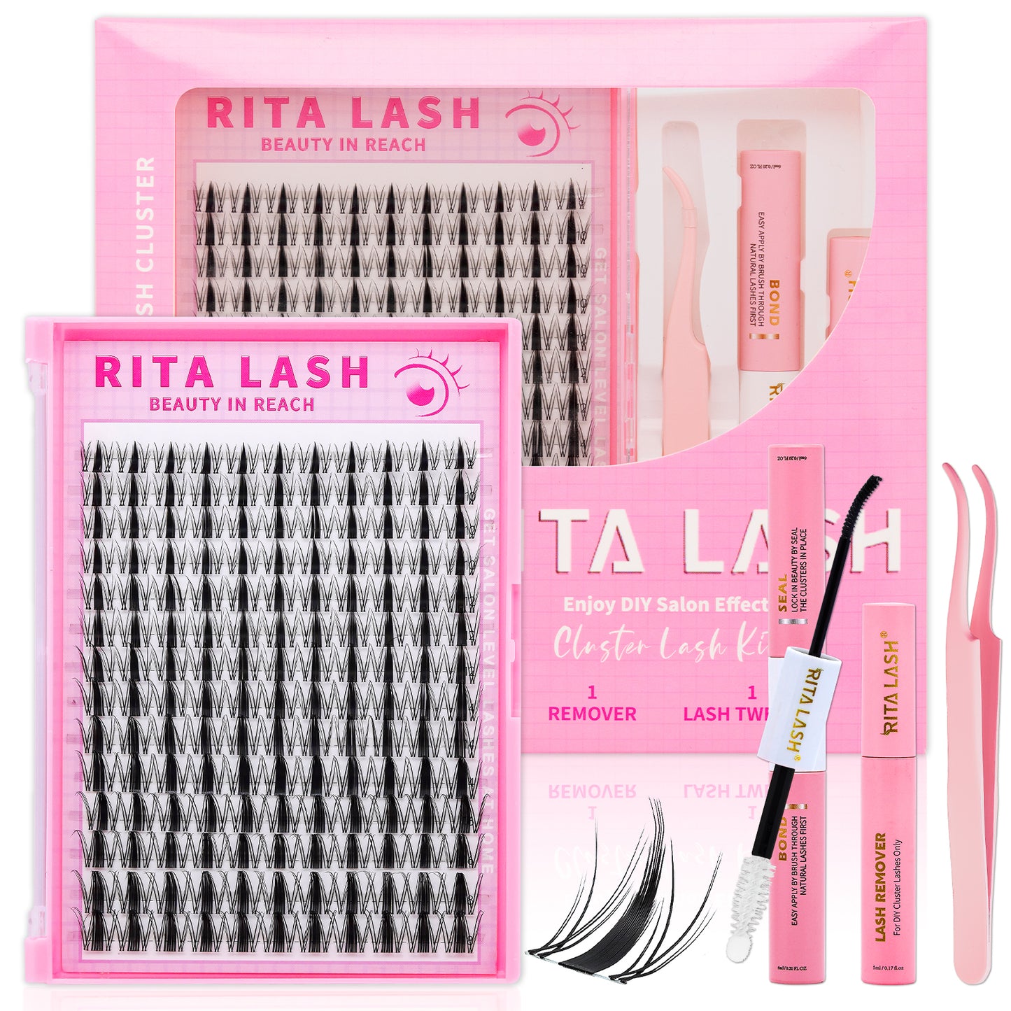 💖RITALASH 154pcs D Curl Fairy Hair Individual Eyelashes Individual False Cluster Kit DIY Eyelash Individual Lashes Mixed Lenghts At Home With Bond And Seal Applicator Individual False Cluster Remover