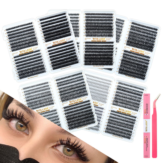 🌟RITALASH 640PCS D Individual Eyelashes Lash Clusters Book KIT DIY Eyelash Extensions Clusters Lashes Book D Curl Individual Lashes KIT Eyelash Clusters DIY At Home