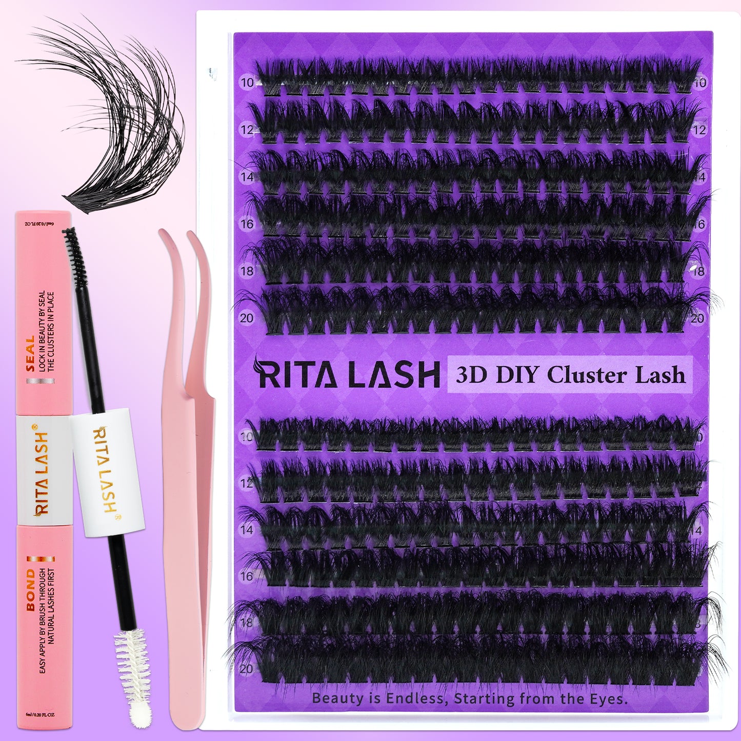 ✨RITALASH 240PCS D Curl 3D Fluffy Mix Length Individual False Cluster Es Kit Fluffy And Comfortable False Eyelashes Kit With Lash Bond&Seal Tweezers At Home For Daily Life&Dates And Party