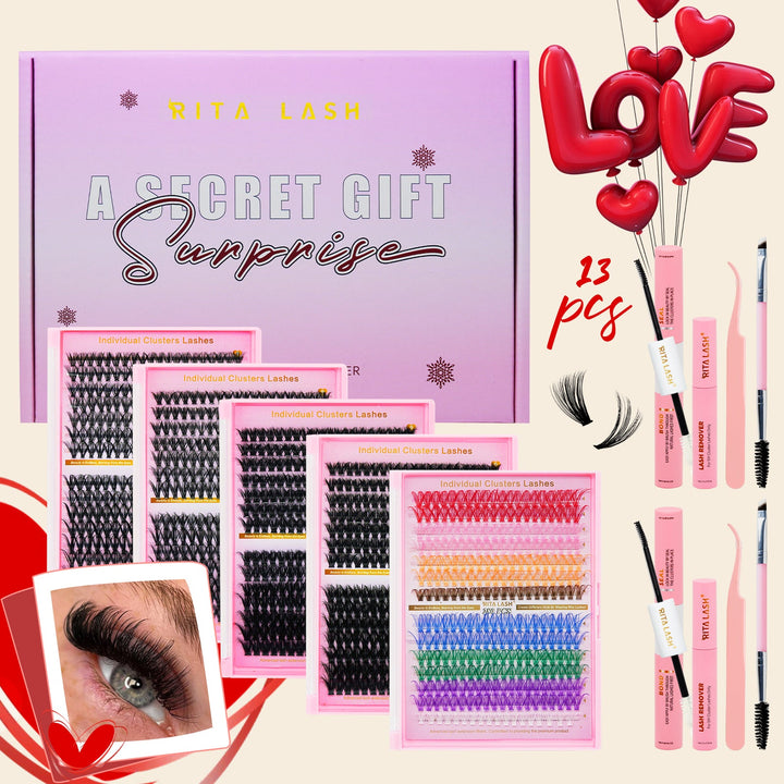 ✨280PCS Lash Extension Kit – 5 Styles DIY Lash Clusters with Bond & Applicator