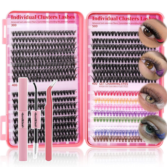 💖RITALASH DIY Colored Lash Extension Kit – 640PCS 30D + 40D + 50D + 40D Cluster Lashes (9–16mm) with Bond, Seal & Tweezers for Vibrant Lash Looks