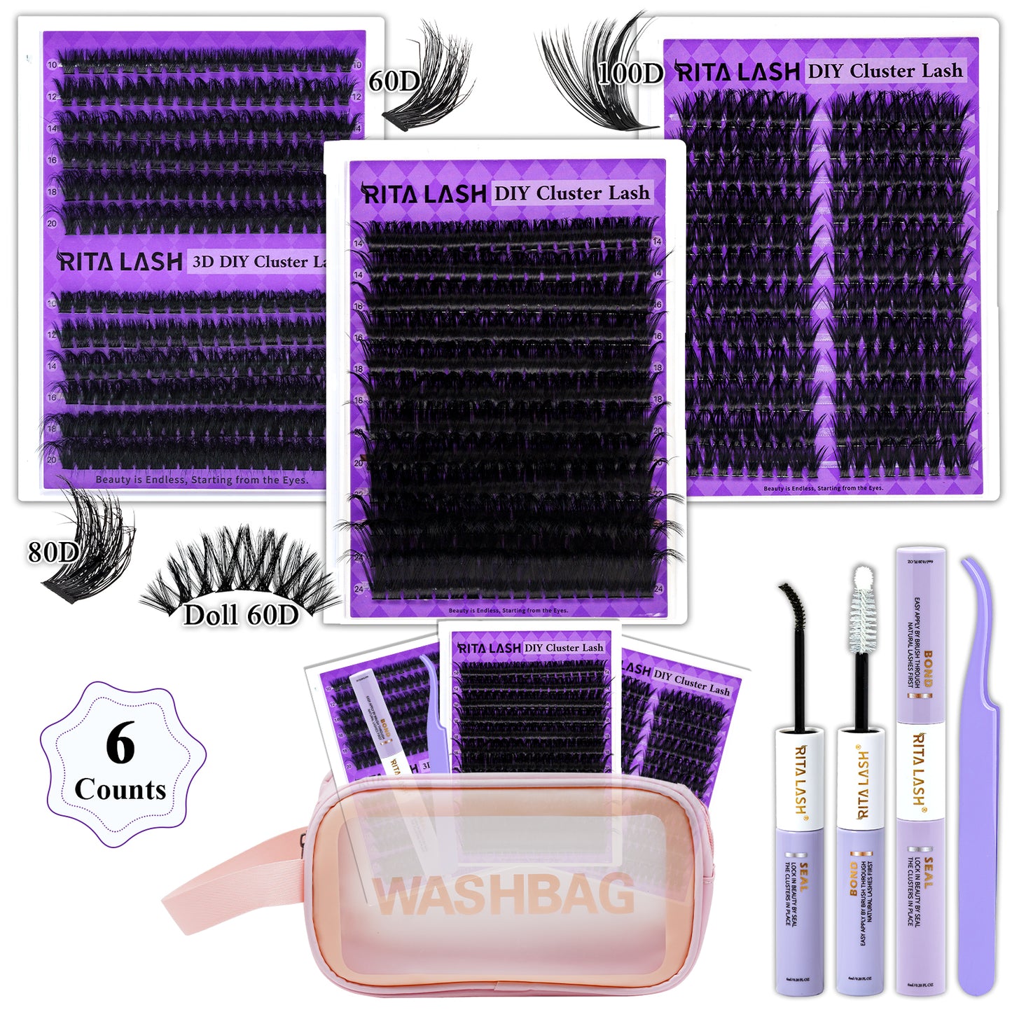 ✨RITALASH 240PCS D Curl 3D Fluffy Mix Length Individual False Cluster Es Kit Fluffy And Comfortable False Eyelashes Kit With Lash Bond&Seal Tweezers At Home For Daily Life&Dates And Party