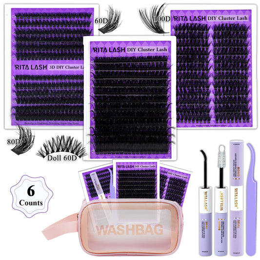✨RITALASH 240PCS D Curl 3D Fluffy Mix Length Individual False Cluster Es Kit Fluffy And Comfortable False Eyelashes Kit With Lash Bond&Seal Tweezers At Home For Daily Life&Dates And Party
