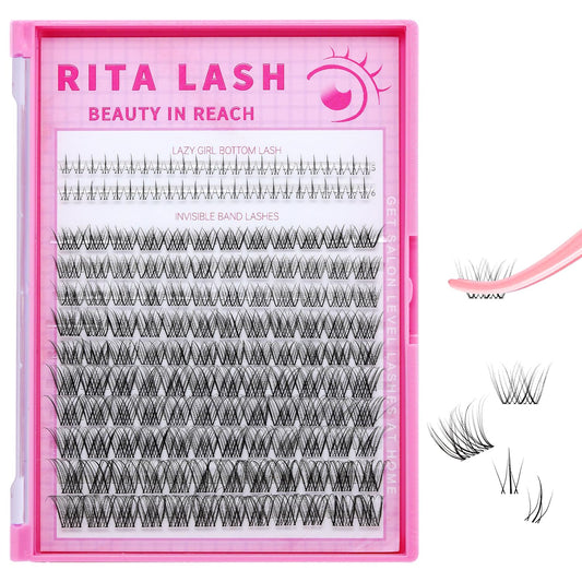 🌟RITALASH Venus Bottom & Upper Lash Clusters – DIY Individual Eyelashes Kit, 5–16mm Soft Natural Lashes with Ultra-Thin Invisible Band