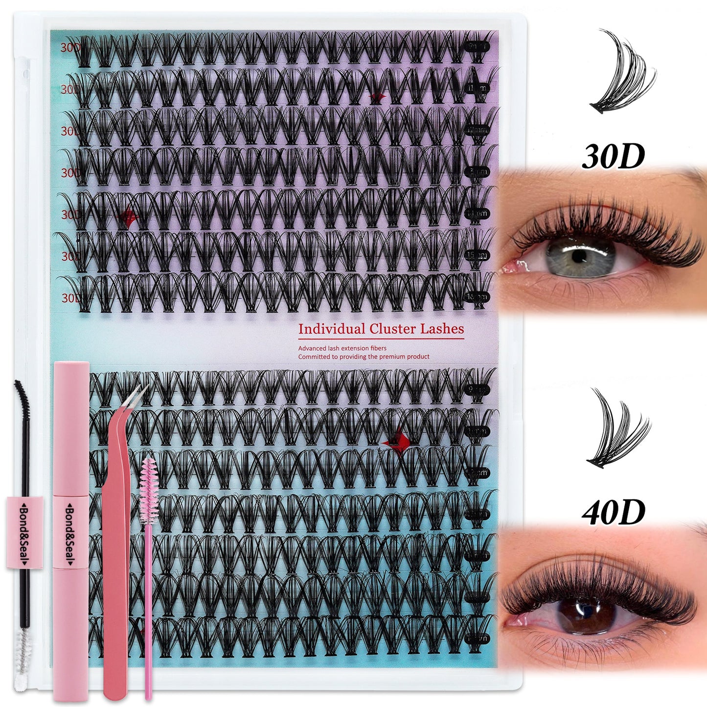 💖RITALASH 280PCS & 320PCS Individual False Cluster Lashes – 30D+40D / 30D+40D+50D D Curl with Bond, Seal, Tweezer & Brush for Easy DIY Lash Extensions at Home