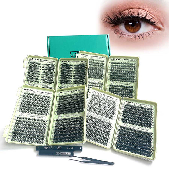 Individual False Eyelashes Extension Kit Curl Wispy Style,Individual Eyelashes Makeup Kit, 4 Box Lashes Book with Bond Seal&Remover&Tweezer
