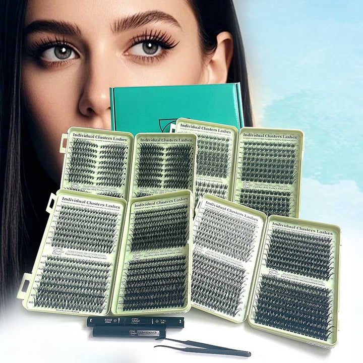 Individual False Eyelashes Extension Kit Curl Wispy Style,Individual Eyelashes Makeup Kit, 4 Box Lashes Book with Bond Seal&Remover&Tweezer