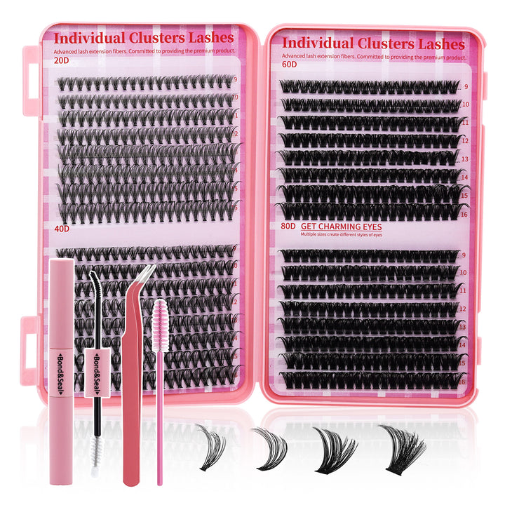 💖RITALASH 4-Style Lash Book – 20D + 40D + 60D + 80D Cluster Lashes with Bond, Seal & Tweezer