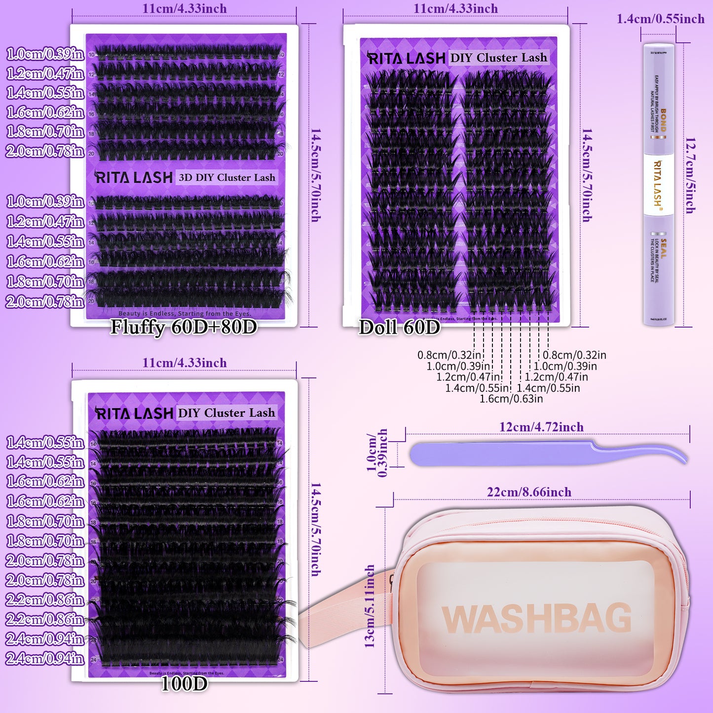 ✨RITALASH 240PCS D Curl 3D Fluffy Mix Length Individual False Cluster Es Kit Fluffy And Comfortable False Eyelashes Kit With Lash Bond&Seal Tweezers At Home For Daily Life&Dates And Party